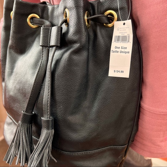 NWT Banana Republic Black Leather Crossbody Bucket Bag - Picture 4 of 9